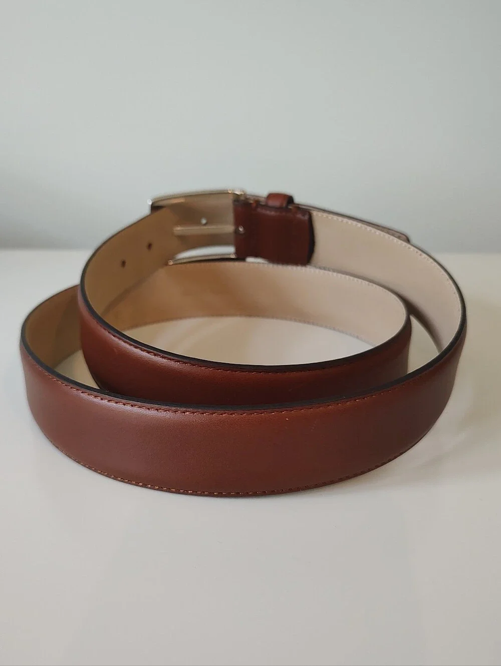 Brooks Brothers Men's Dress Belt Genuine Leather Silver Buckle Brown 40